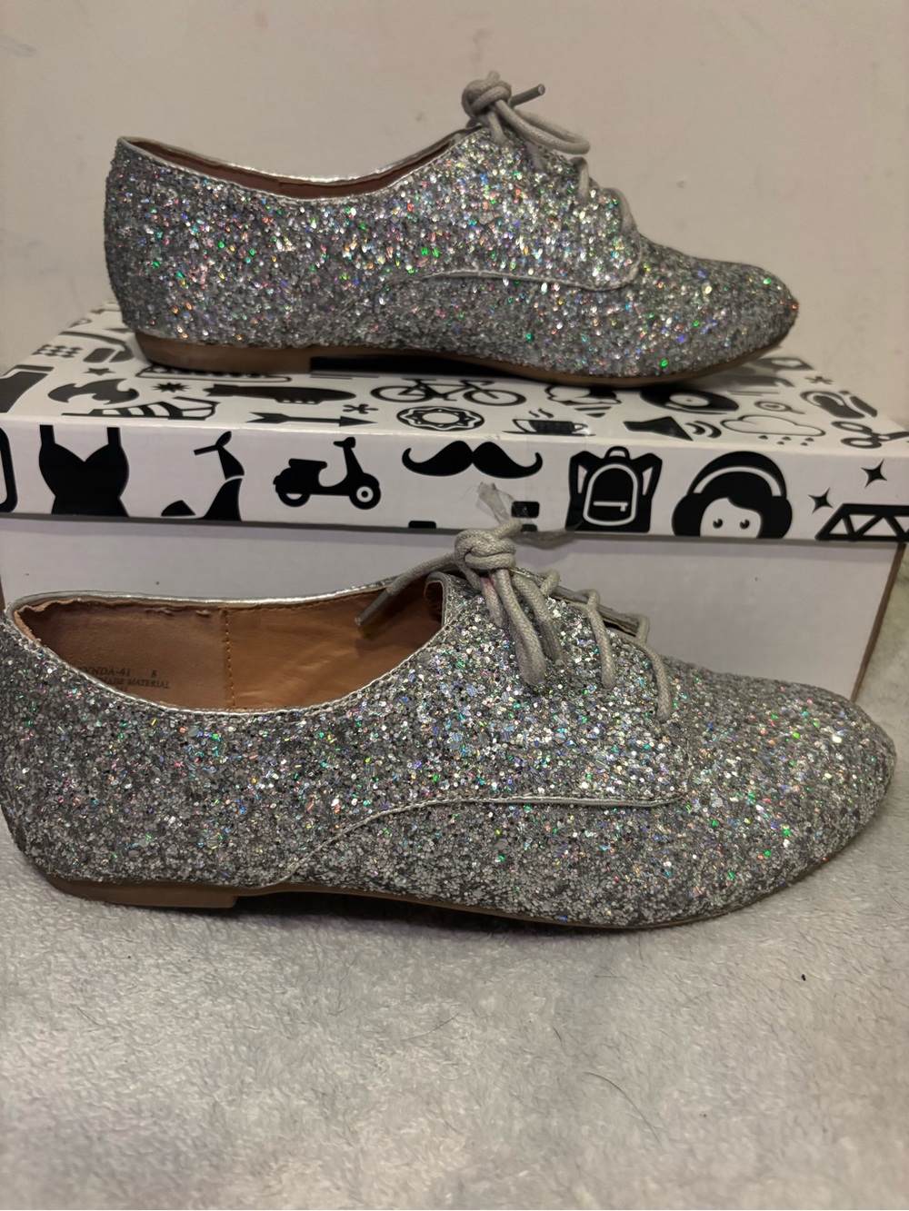 BAMBOO Silver Glitter Lace-Up Flats